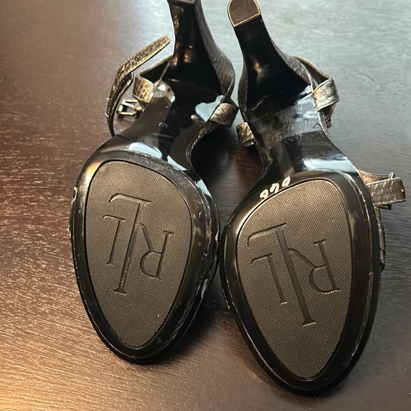 Lauren by Ralph Lauren Sliver Snake Skin Strap Heels. - Picture 4 of 5